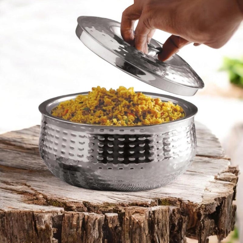 VIPREKHO VIPREKHO Blossom Steel Casserole | Hot Delight Double Wall Stainless Steel Blossom Casserole Insulated Thermal Serving Bowl, Elegant Hot Pot Food Warmer Casserole with Steel Lid | 1 Pcs (1800ML)  - Image 2