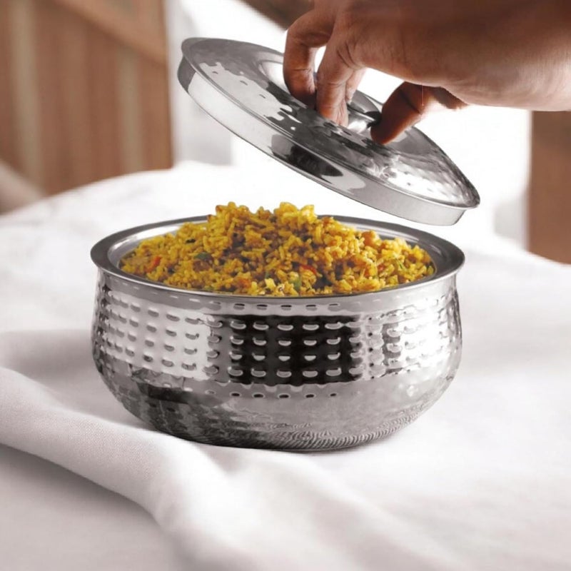 VIPREKHO VIPREKHO Blossom Steel Casserole | Hot Delight Double Wall Stainless Steel Blossom Casserole Insulated Thermal Serving Bowl, Elegant Hot Pot Food Warmer Casserole with Steel Lid | 1 Pcs (1800ML)  - Image 4