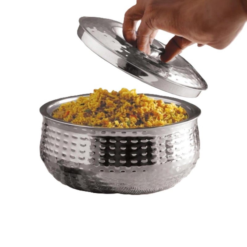 VIPREKHO VIPREKHO Blossom Steel Casserole | Hot Delight Double Wall Stainless Steel Blossom Casserole Insulated Thermal Serving Bowl, Elegant Hot Pot Food Warmer Casserole with Steel Lid | 1 Pcs (1800ML)  - Image 1