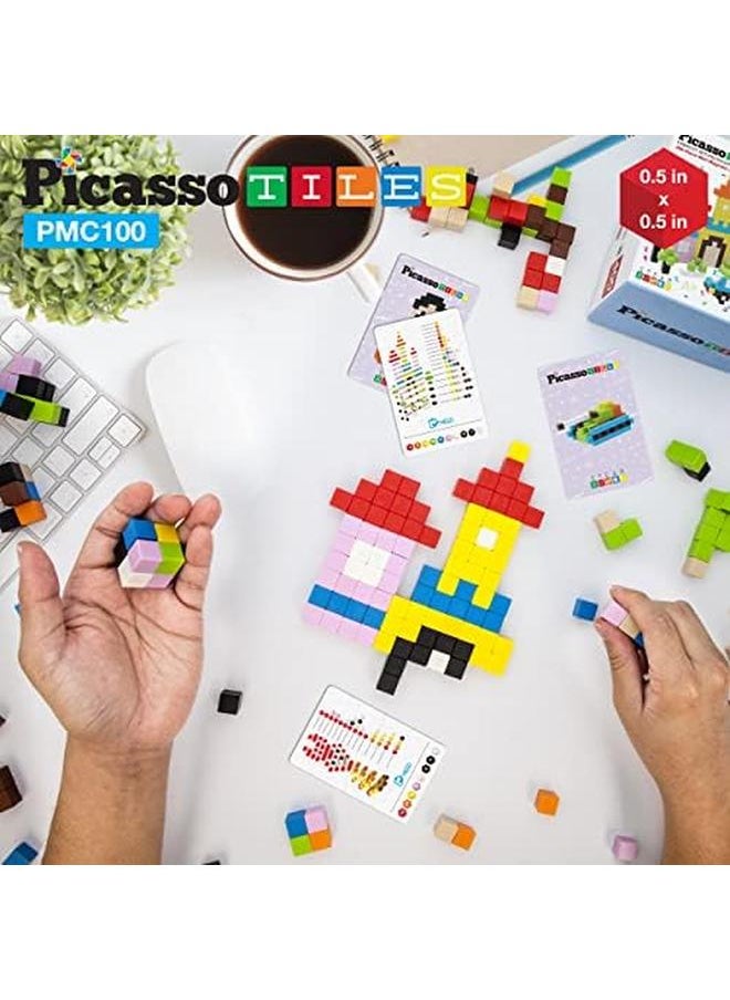PicassoTiles - 0.5 Pixel Magnetic Puzzle Cube 100 Piece Mix And Match Cubes Sensory Toys Steam Education Learning Building Block Magnets Children Construction Toy Set Stacking Magnet Creative Kit Pmc100 - Image 1