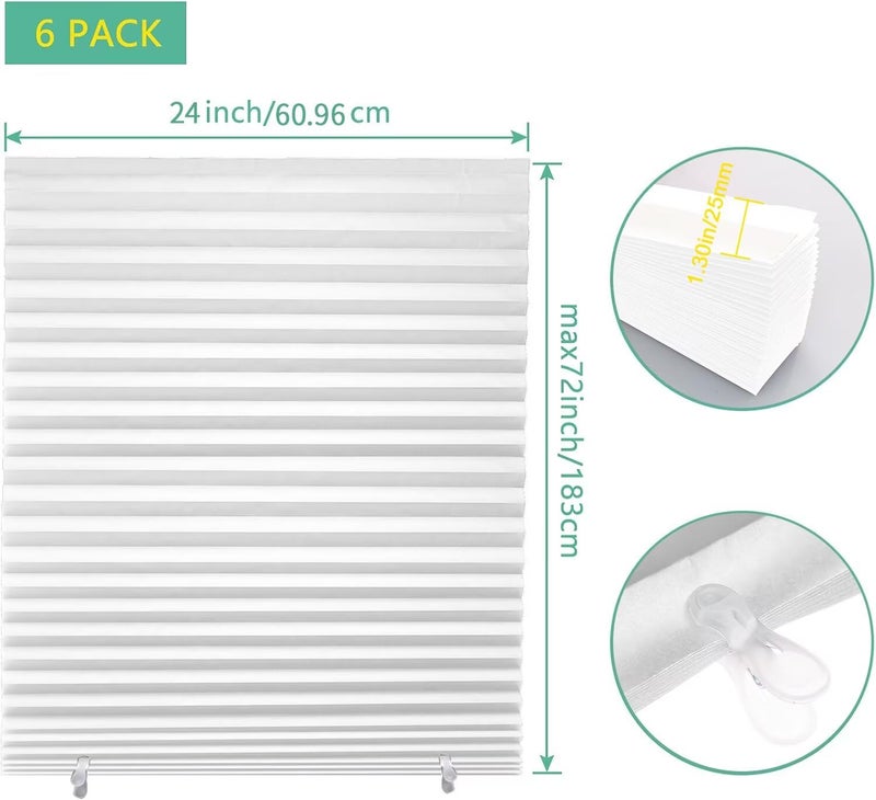 Changshade 6-Pack Pleated Paper Temporary Shades Cordless Light Filtering Cut to Size Temporary Paper Blinds for Indoor Windows of Office, Bedroom, Bathroom, Living Room, 24" W x 72" H, White - Image 2