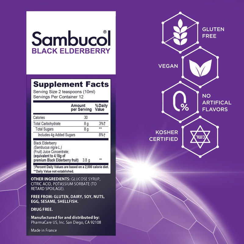Sambucol Black Elderberry Syrup - Sambucus Elderberry Syrup for Adults Immune Support, Elderberry Liquid, Elderberry Extract, Gluten Free - 7.8 Fl Oz - Image 3