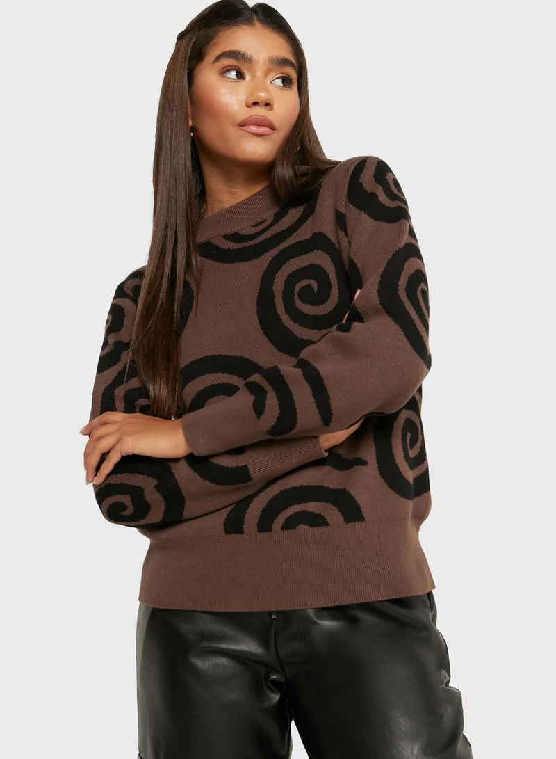 MONKI Round Neck Printed Sweater