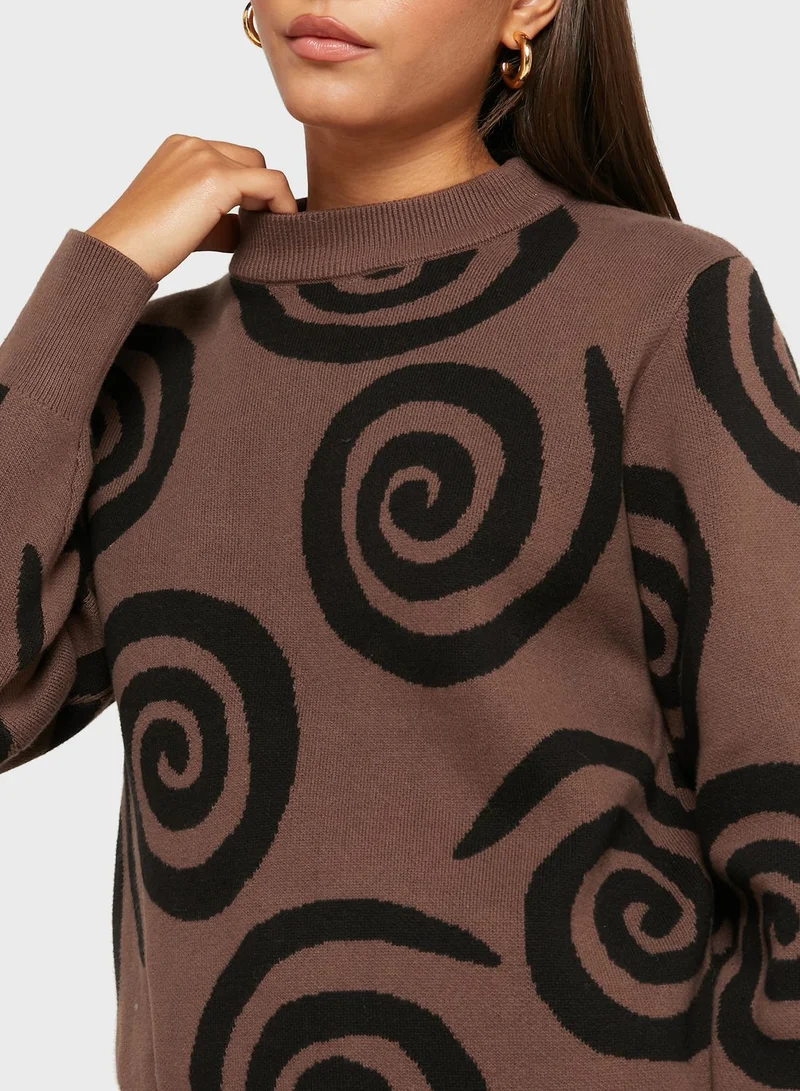 MONKI Round Neck Printed Sweater