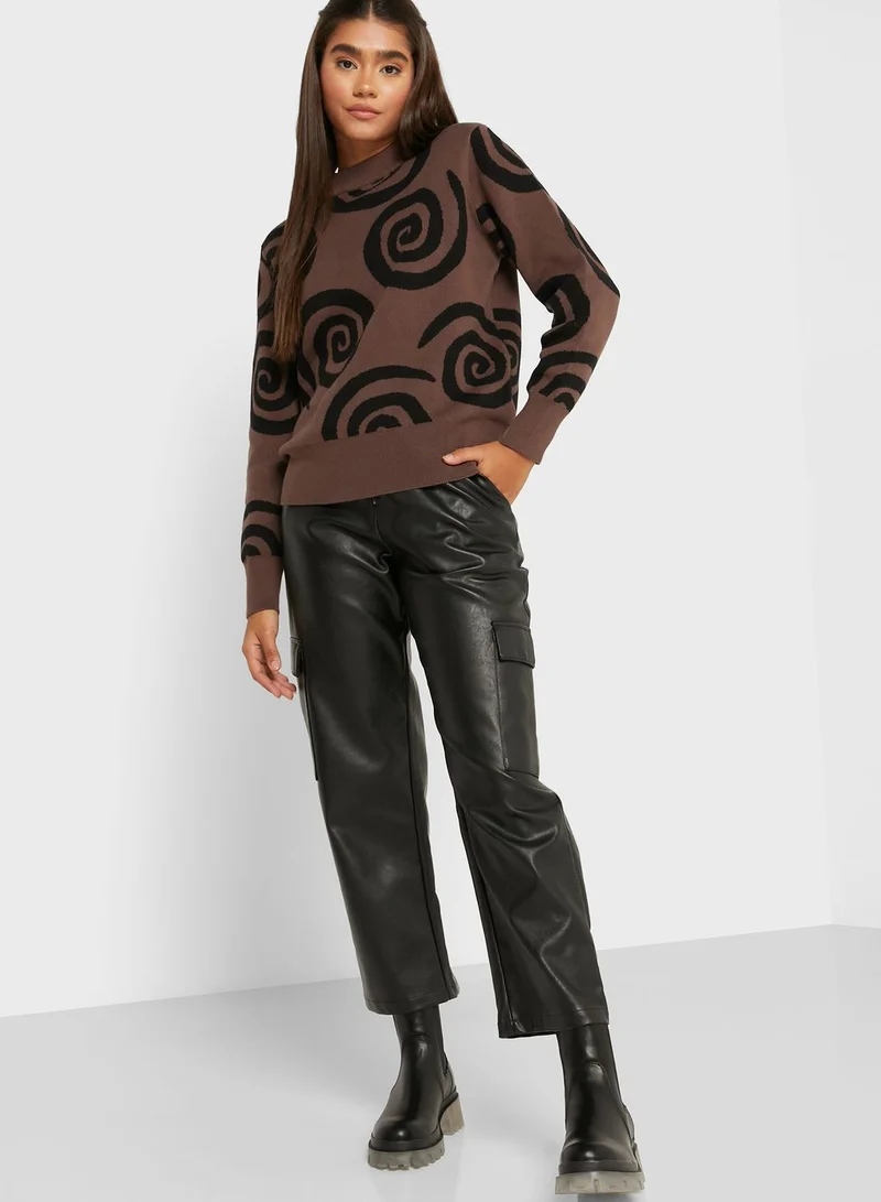 MONKI Round Neck Printed Sweater