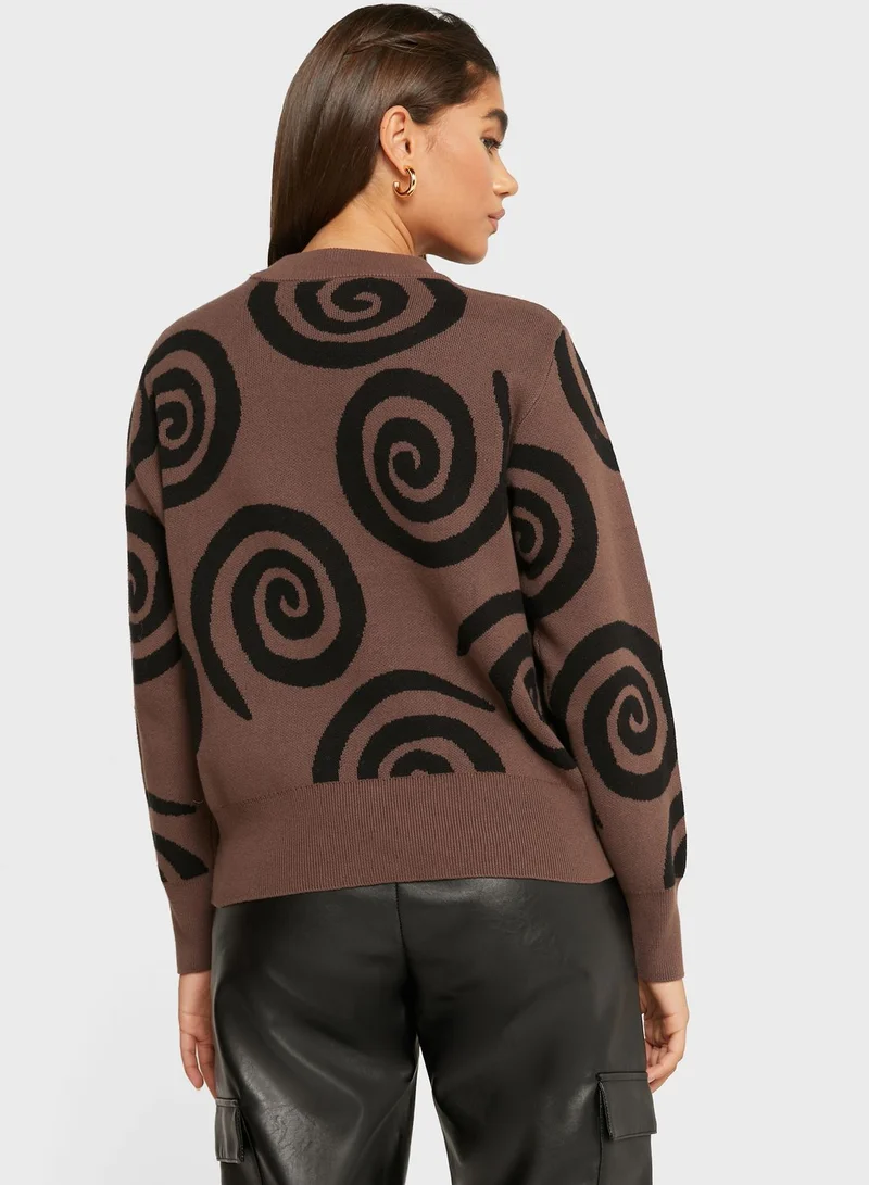MONKI Round Neck Printed Sweater