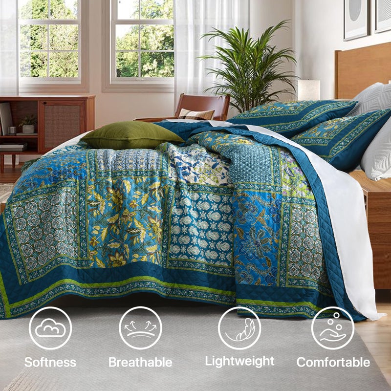 TEXSTEAD Queen Quilt Set for Bed - 100% Cotton Quilts Patchwork Comforter Coverlet Bedspread Reversible 90"x90" with 2 Pillow Shams - Image 2