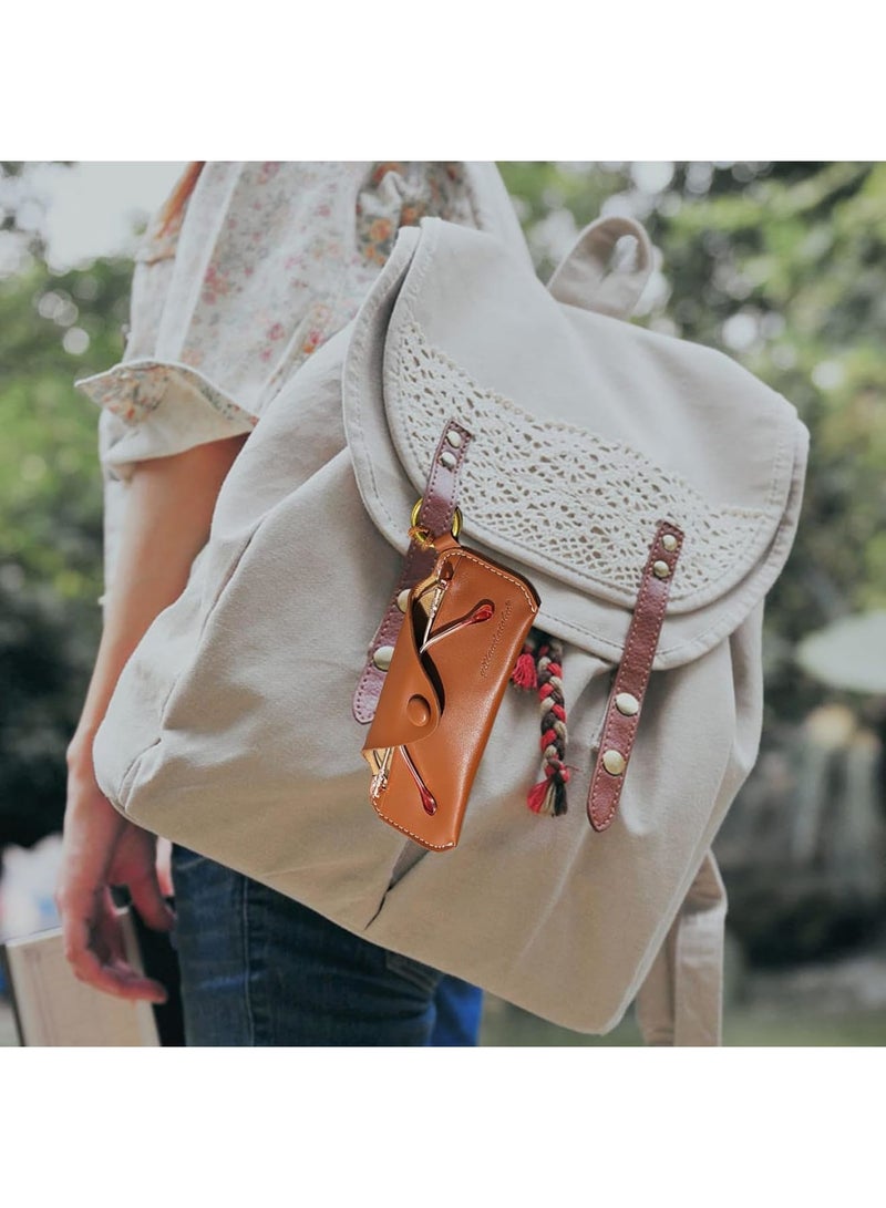 SOLARAE Leather Glasses Case, Soft, Portable, Universal, Vintage Style, Black - Image 4