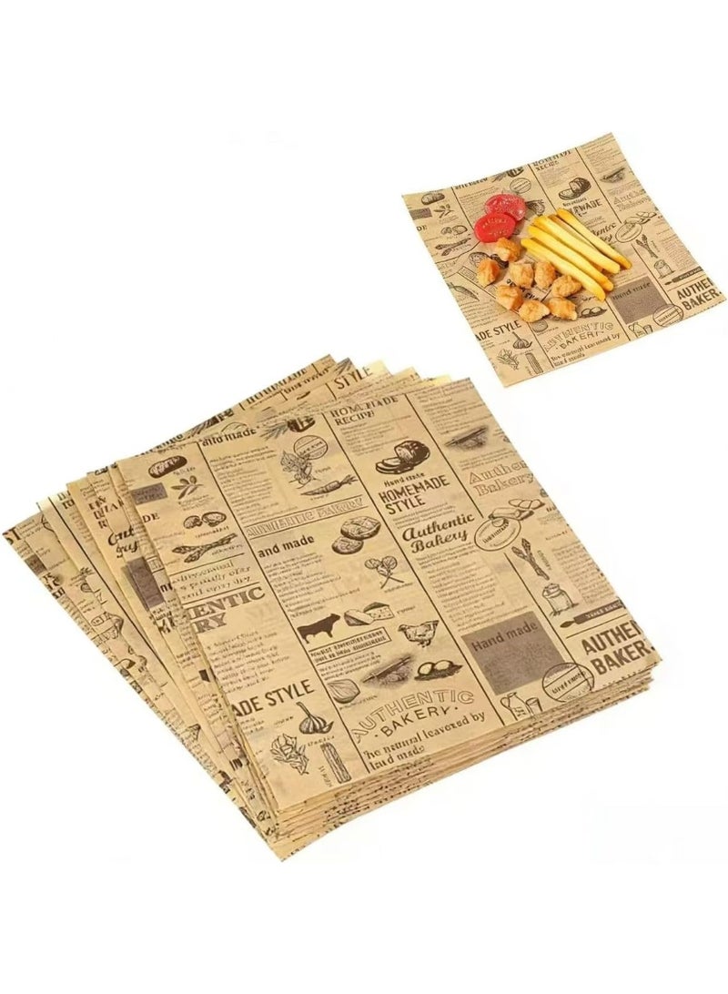 Greaseproof Oil Resistant Food Wrapping Paper 100 Sheets – Vintage Newspaper Style Baking and Serving Paper for Burgers, Sandwiches, Bread, Fries and Food Packaging 28 × 38 cm - Image 1