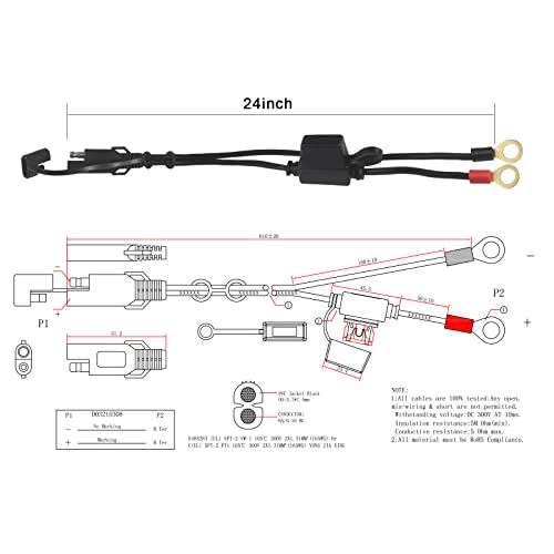 SPARKING [ 1 PACK] Sae to O Ring Terminal Harness 2FT - Sae Eyelet Ring Terminal Cable 16awg Motorcycle Battery Trickle Charger Extension Cord with Sae Battery Terminal Quick Connect Disconnect Connector - Image 3