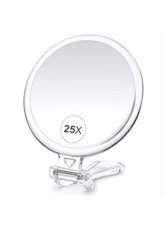 Magnifying Mirror, 25X Hand Mirror with Handle for Travel Magnifying Mirror, Hand Held Mirror with 1X 25X Magnification & Adjustable Handle/Stand, Portable Small Travel Makeup Mirror