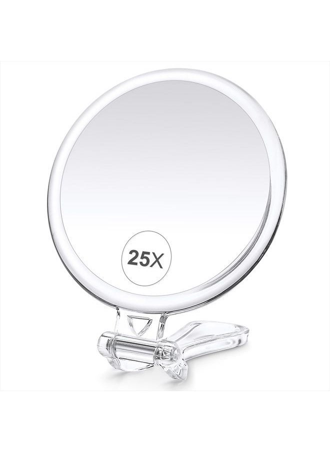 B Beauty Planet - Magnifying Mirror, 25X Hand Mirror with Handle for Travel Magnifying Mirror, Hand Held Mirror with 1X 25X Magnification & Adjustable Handle/Stand, Portable Small Travel Makeup Mirror - Image 1
