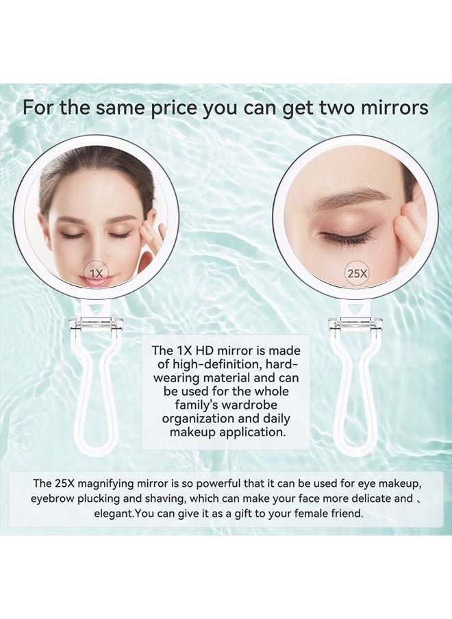 B Beauty Planet - Magnifying Mirror, 25X Hand Mirror with Handle for Travel Magnifying Mirror, Hand Held Mirror with 1X 25X Magnification & Adjustable Handle/Stand, Portable Small Travel Makeup Mirror - Image 1