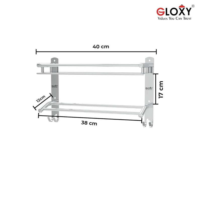 GLOXY ENTERPRISE Stainless Steel Single Layer Shelf with Bathroom Towel Stand Versatile Bathroom Organiser Bathroom Rack to Keep Towels Dry and Bathroom Items Stored Size 15X5X10 inSilver - Image 2