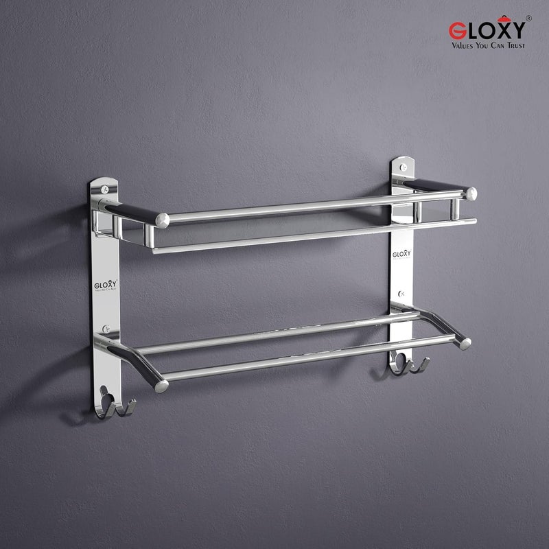 GLOXY ENTERPRISE Stainless Steel Single Layer Shelf with Bathroom Towel Stand Versatile Bathroom Organiser Bathroom Rack to Keep Towels Dry and Bathroom Items Stored Size 15X5X10 inSilver - Image 5
