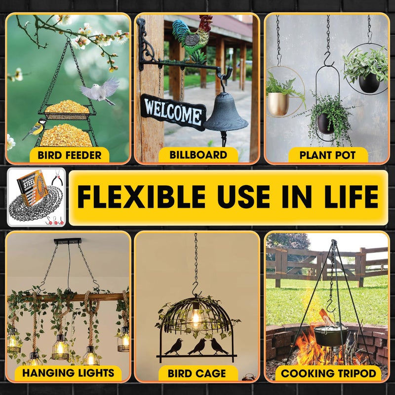 PAMAZY [Upgraded] 79â€ Black Electroplated Steel Hanging Chain with S-Hooks, Snap Hooks, Ceiling Hooks & Pliers, 33LBS Load Capacity, Adjustable Length for Hanging Bird Feeders, Planters, Lanterns, Billboards - Image 5