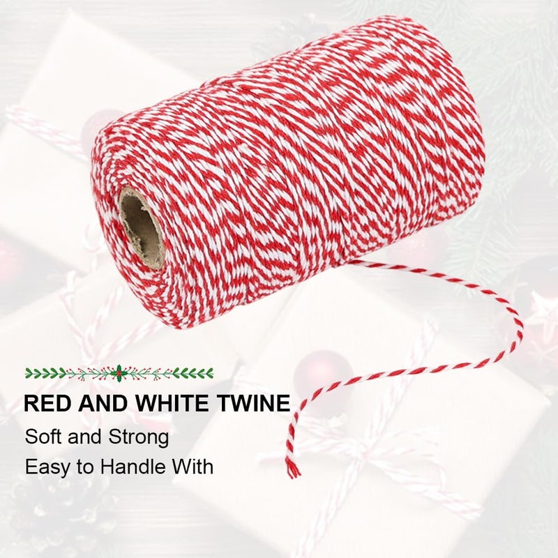 Tenn Well Red and White Twine, 656 Feet 200m Cotton Bakers Twine Ribbon for Baking, Butchers, Crafts, Gift Wrapping, Christmas Holiday Decorations - Image 2