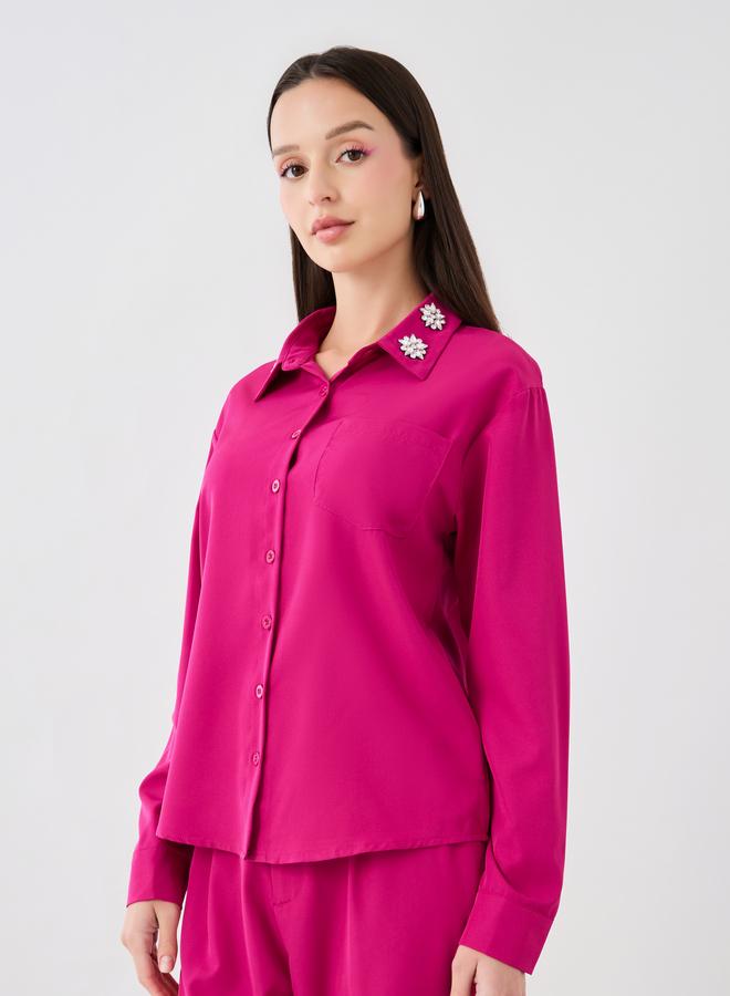 Take Two Take Two Embellished Spared Collar Buttoned Shirt and Pants Co-Ords  - Image 2