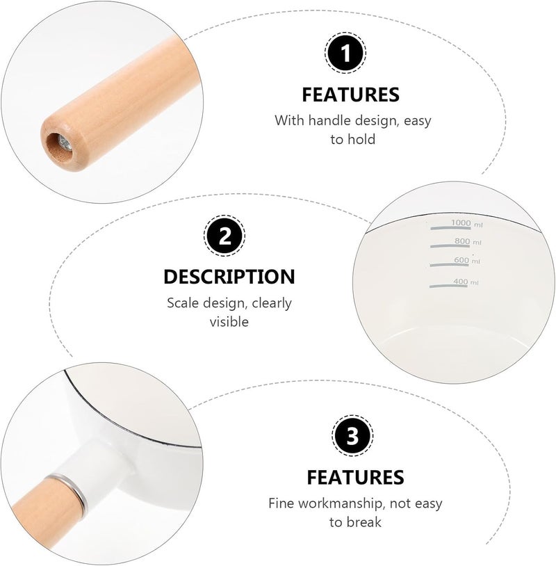 All preference matching build Enamel Complementary Food Pot 14cm White Milk Saucepan with Wooden Handle Small Butter Warmer for Food and Home Cooking Simple upgraded construction - Image 3