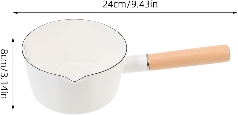 All preference matching build Enamel Complementary Food Pot 14cm White Milk Saucepan with Wooden Handle Small Butter Warmer for Food and Home Cooking Simple upgraded construction - Image 2