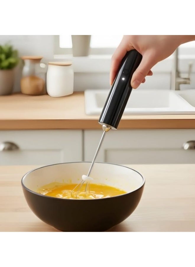 أداة خفق لبن، محمولة مع مضربين للبيض من فولاذ مقاوم للصدأ أداة خفق القهوة، خلاط صغير بـ3 سرعات قابلة للتعديل لكابتشينو ولاتيه وقهوة وبيض وشوكولاتة ساخنة، أسود (يعمل ببطارية) - Image 5