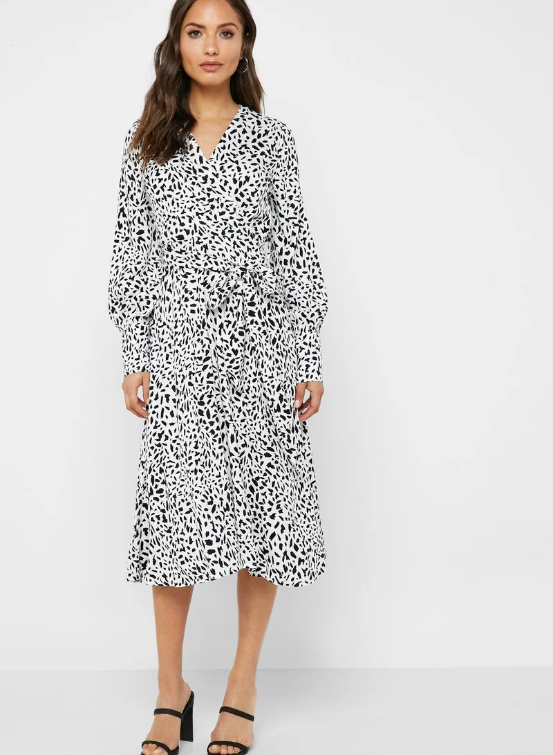 ELLA Dalmatian Print Wrap Front Midi Dress