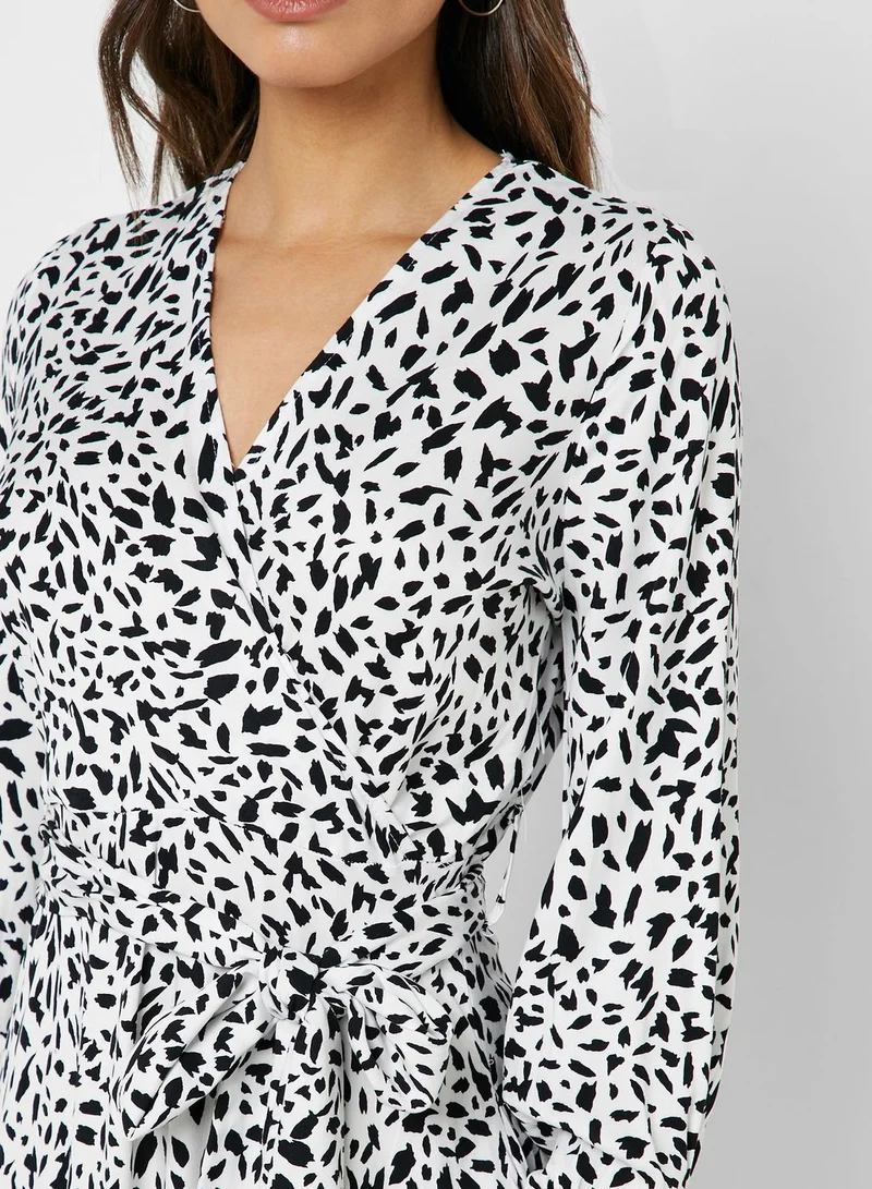 ELLA Dalmatian Print Wrap Front Midi Dress