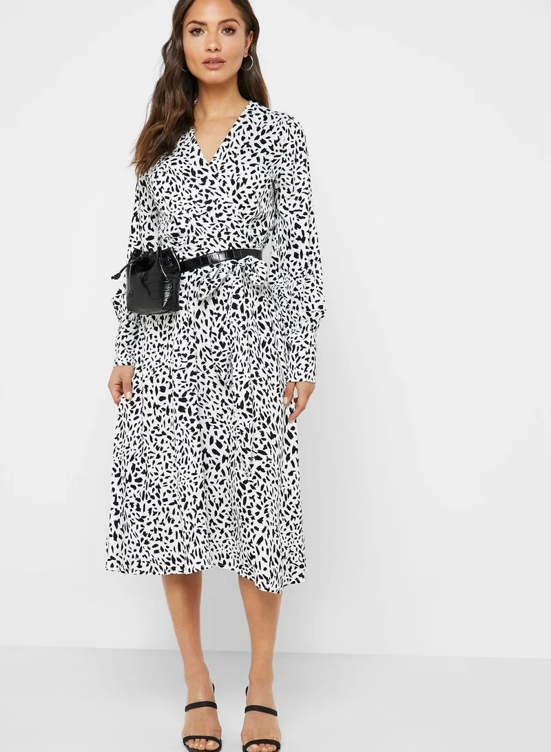 ELLA Dalmatian Print Wrap Front Midi Dress