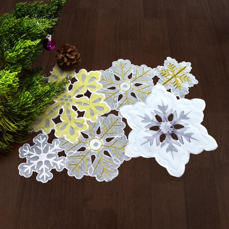 Grelucgo مجموعة جريلوجو من 4 مفارش طاولة مطرزة آليًا ومقطوعة يدويًا من الثلج والذهب لفصل الشتاء (13 × 19 بوصة) - Image 3