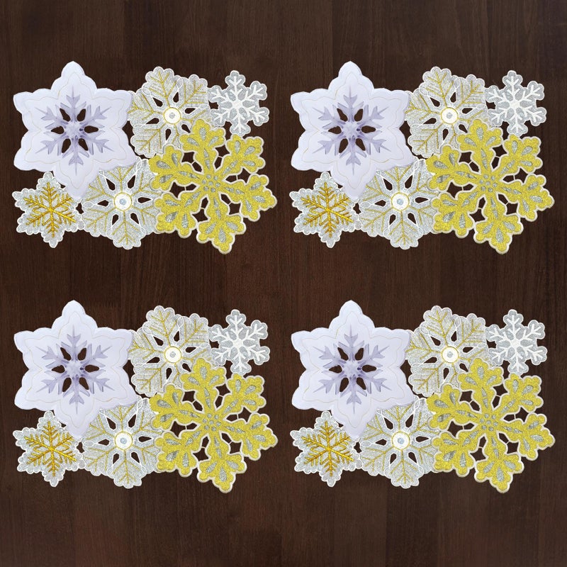 Grelucgo مجموعة جريلوجو من 4 مفارش طاولة مطرزة آليًا ومقطوعة يدويًا من الثلج والذهب لفصل الشتاء (13 × 19 بوصة) - Image 2