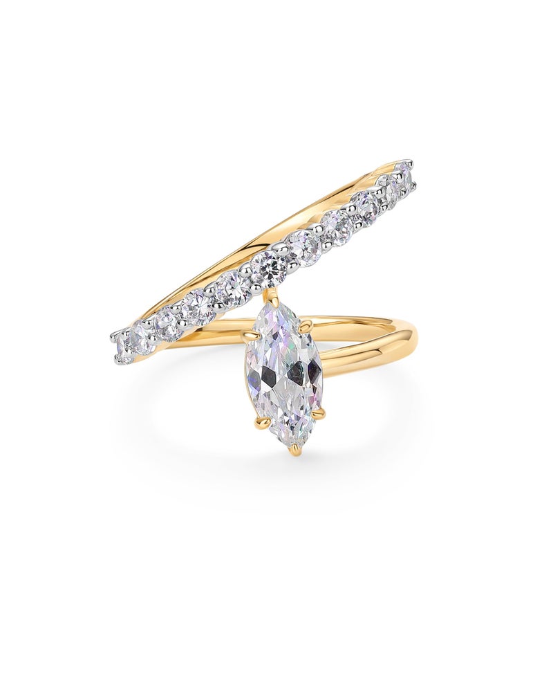 PAVOI 14K Yellow Gold Plated Cubic Zirconia Crossover Ring for Women | Simulated Diamond Open Twist Eternity Stacking Bands | CZ Statement Engagement Rings | Size 7 - Image 3