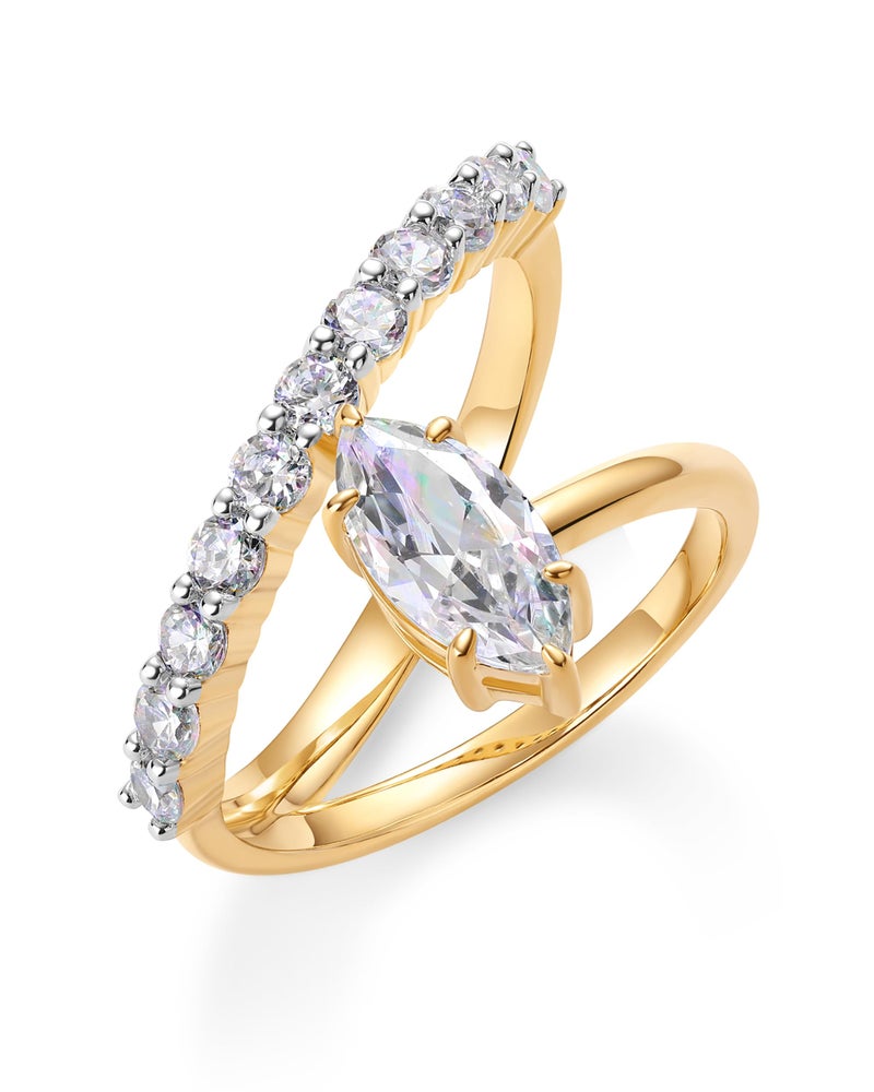 PAVOI 14K Yellow Gold Plated Cubic Zirconia Crossover Ring for Women | Simulated Diamond Open Twist Eternity Stacking Bands | CZ Statement Engagement Rings | Size 7 - Image 1