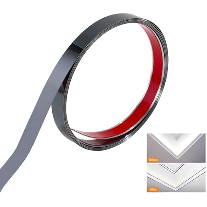 STAINLESS STEEL WALL MOLDING TRIM PEEL AND STICK, FLEXIBLE SELF-ADHESIVE METAL TRIM FOR CEILING, MIRROR FRAME AND MORE, MIRROR-LIKE FINISH METALLIZED BLACK - Image 1