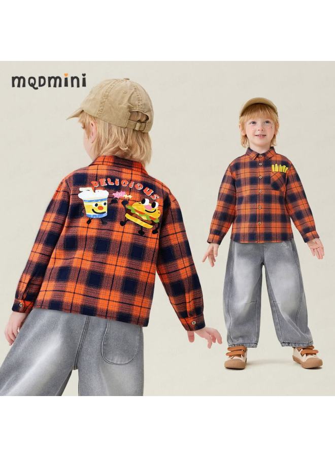 Mqdmini Boys' Long Sleeve Shirt Spring Children's Jacket Plaid Top Inner And Outer Wear Versatile Clothing For Toddlers And Kids