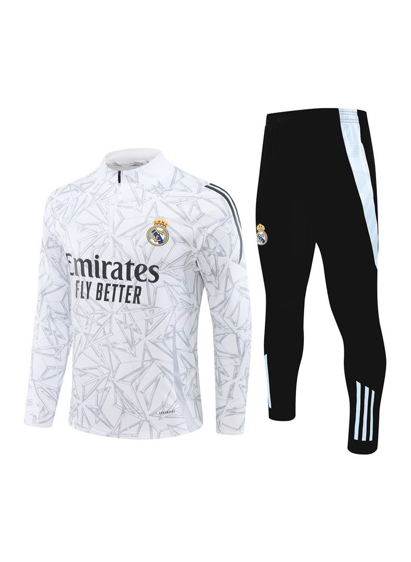 general 24-25 Real Madrid White Grey Soccer Training Jersey Jersey 2 Pieces Long Soccer Jersey, Sportswear Soccer Jersey and Pants Jersey Set - Image 1