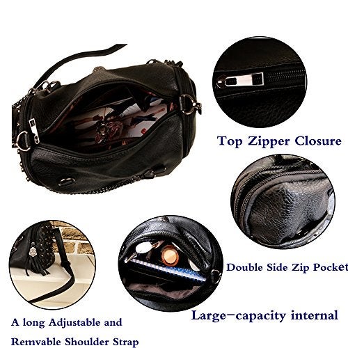 FiveloveTwo Personality Skull Women Top Handle Shoulder Bag Satchel Tote Purse Fashion Vintage Middle Bag Black… - Image 4