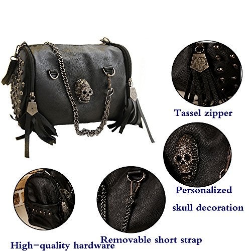 FiveloveTwo Personality Skull Women Top Handle Shoulder Bag Satchel Tote Purse Fashion Vintage Middle Bag Black… - Image 5
