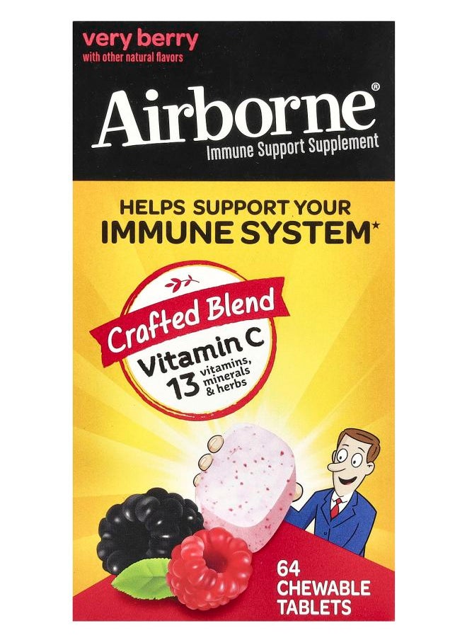 Airborne Immune Support Supplement Very Berry 64 Chewable Tablets 