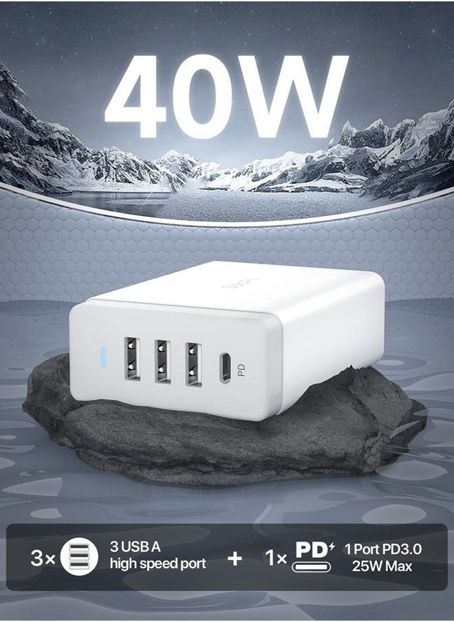 Soopii - SooPii 40W USB Charging Station,4 Port USB Charger Station with One Port PD/PPS 25W for Multiple Devices,4 Mixed Charging Cables Included,Compatible with lPhone 14,lPad,Samsung Galaxy,Note,LG,HTC.… - Image 1