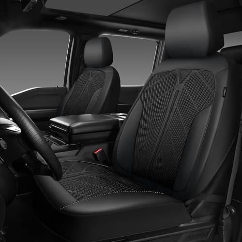 CAR PASS Leather Oxford Car Seat Covers Full Set AllWeather NonSlip Durable Universal Fit for SUVs Sedans Trucks Vans Automotive Armrest Airbag Compatible 3D Emboss 5 Black - Image 4