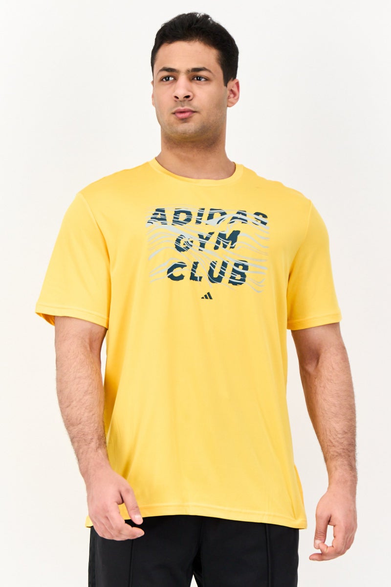 Adidas تي شيرت تدريب قصير الأكمام للرجال، رياضي، أصفر - Image 1