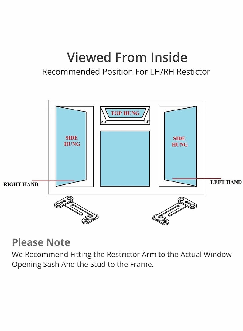 KASTWAVE 4 قطع أقفال تقييد النوافذ قفل نافذة UPVC خطاف تقييد نافذة قفل أمان من الفولاذ المقاوم للصدأ قفل أطفال تقييد قفل أمان مع براغي - يمين - Image 5
