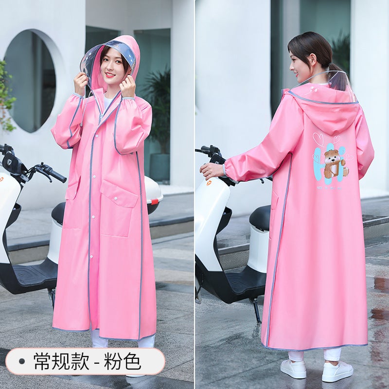 Generic Non-disposable eva raincoat female electric car battery car special raincoat conjoined adult full body poncho wholesale Pink-Regular