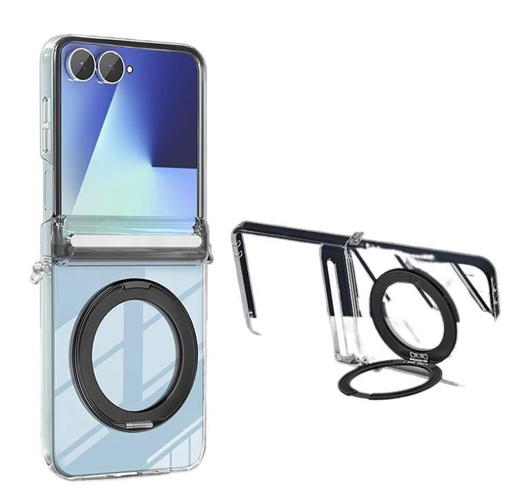 غطاء MagSafe بPC لـ Samsung Galaxy Z Fold 7 باللون أسود مغناطيسي بظهر شفاف بوظيفة حامل مع مفصلة شفافة وحامل قائم مع مقاوم للصدمات مع مغناطيس قوي مع حماية من السقوط للطاولة - Image 1