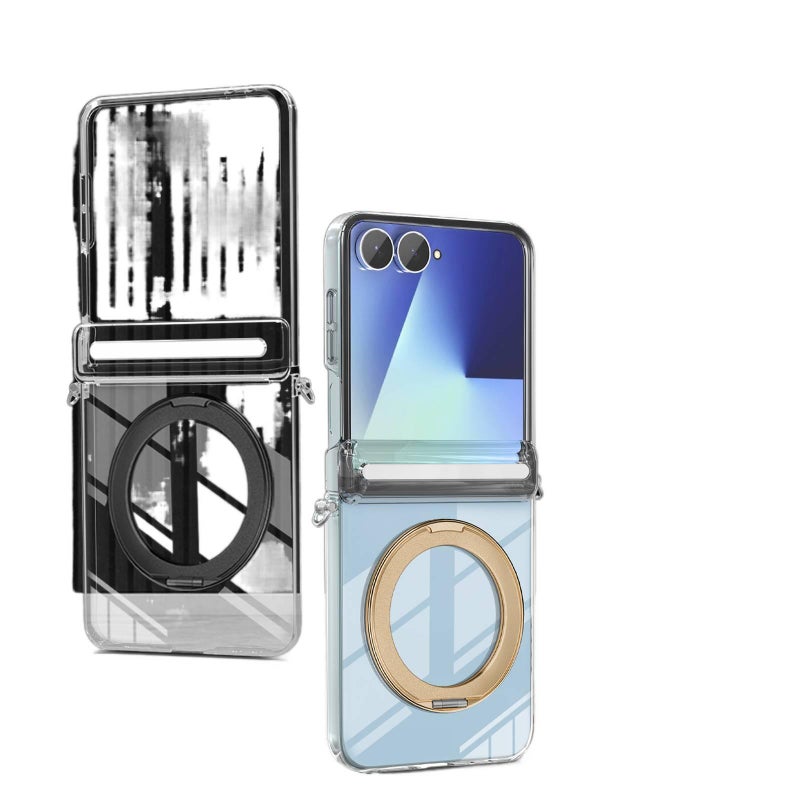 غطاء MagSafe بPC لـ Samsung Galaxy Z Fold 7 باللون أسود مغناطيسي بظهر شفاف بوظيفة حامل مع مفصلة شفافة وحامل قائم مع مقاوم للصدمات مع مغناطيس قوي مع حماية من السقوط للطاولة - Image 2