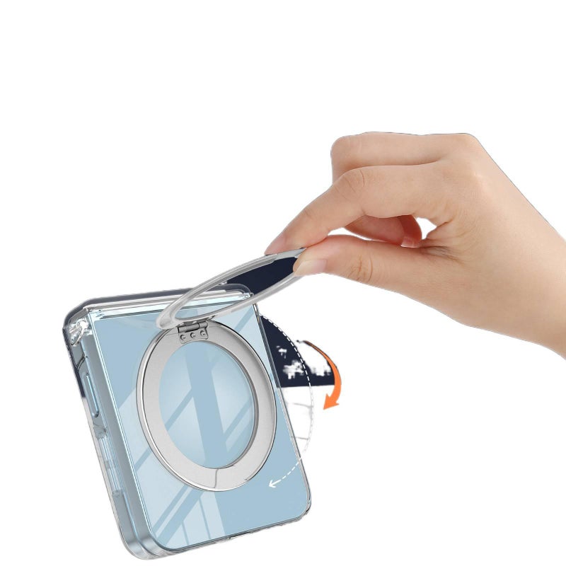 غطاء MagSafe بPC لـ Samsung Galaxy Z Fold 7 باللون أسود مغناطيسي بظهر شفاف بوظيفة حامل مع مفصلة شفافة وحامل قائم مع مقاوم للصدمات مع مغناطيس قوي مع حماية من السقوط للطاولة - Image 3