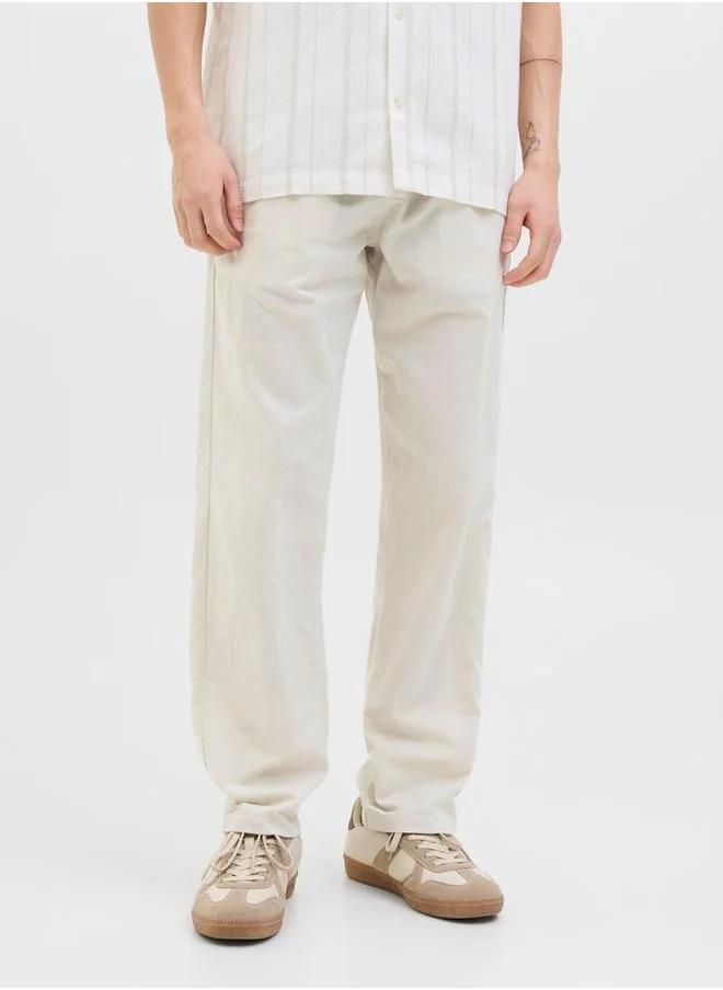 JACK & JONES Jack & Jones Mid Rise Regular Fit Linen Blend Pants