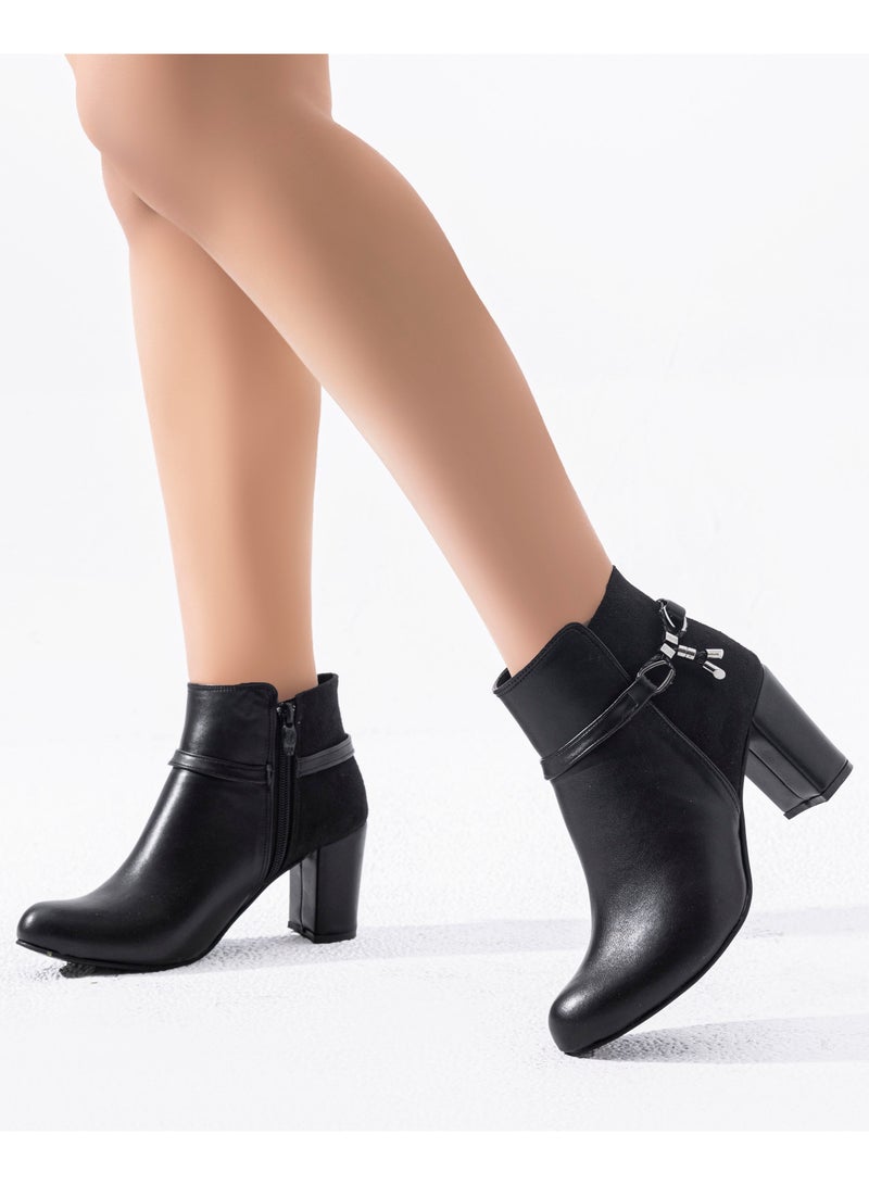 LIFESTYLISH Ankle Boot Heels Suede And Leather - Black R-17