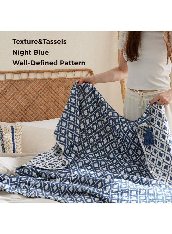 Bedsure Bedsure Boho Throw Blanket for Couch - Cotton Blanket for Sofa, Decorative Blanket Perfect for Home and Outdoor Handmade Lightweight, 50x60 Inches, Blue  - Image 2