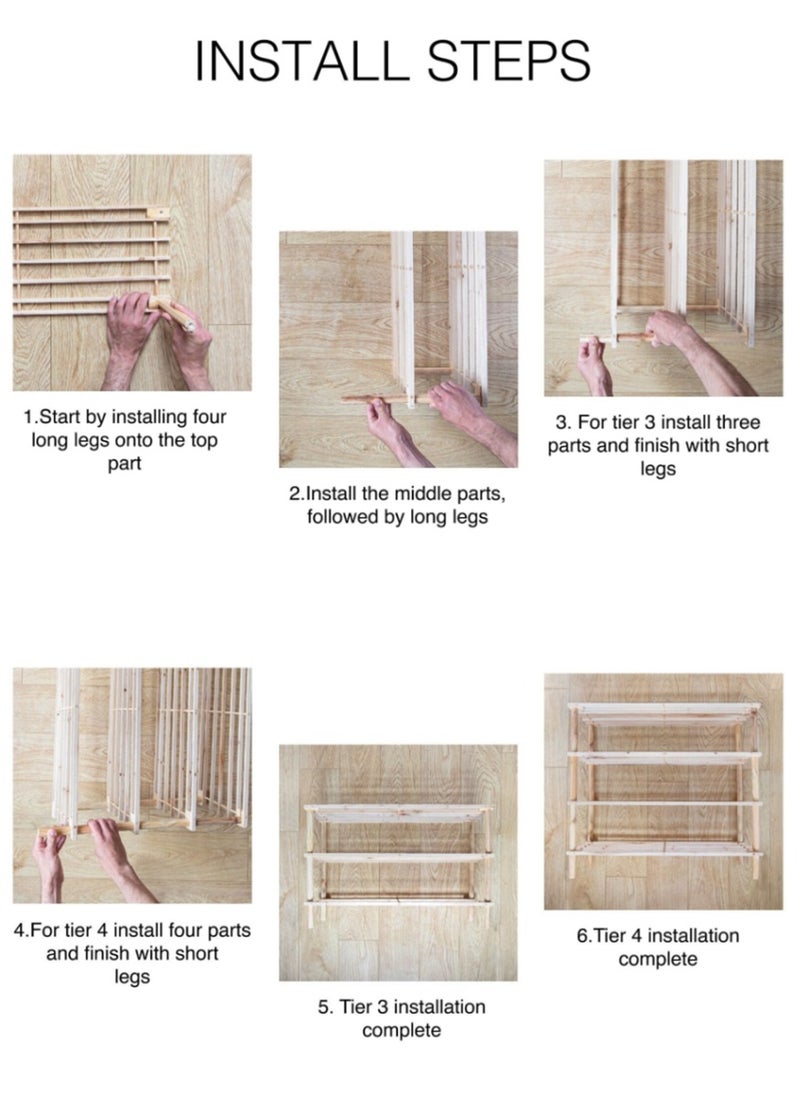 Wooden Shoe Rack Footwear Storage 4 TIER - Image 5
